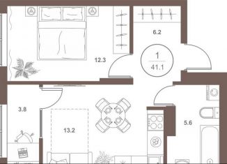 Продам 1-ком. квартиру, 41.1 м2, Пенза