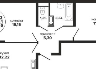 Продается двухкомнатная квартира, 56.6 м2, Краснодар, микрорайон Завод Радиоизмерительных Приборов, Российская улица, 257/7лит1