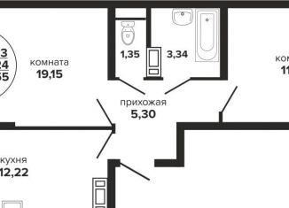 Продаю 2-ком. квартиру, 56.6 м2, Краснодар, микрорайон Завод Радиоизмерительных Приборов, Российская улица, 257/7лит1