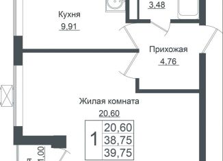 Продажа однокомнатной квартиры, 39.8 м2, Краснодар, ЖК Европа-Сити
