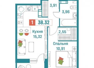 Продаю 1-комнатную квартиру, 38.3 м2, Ленинградская область