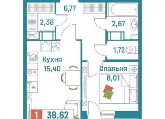 1-ком. квартира на продажу, 38.6 м2, Ленинградская область