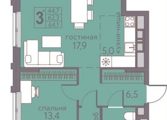 Продается трехкомнатная квартира, 64.1 м2, Пермь, ЖК Погода