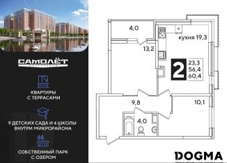 Двухкомнатная квартира на продажу, 60.4 м2, Краснодар