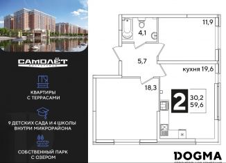 2-комнатная квартира на продажу, 59.6 м2, Краснодар, Прикубанский округ