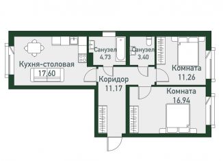 Продается 2-комнатная квартира, 65.9 м2, посёлок Западный, Спортивная улица, 12