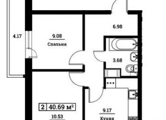 Продам 2-комнатную квартиру, 40.7 м2, Мурино, Екатерининская улица, 19