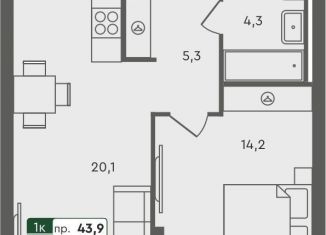 Однокомнатная квартира на продажу, 43.9 м2, Курганская область