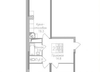 Продается 2-комнатная квартира, 70.8 м2, Липецк
