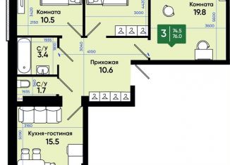 Продам трехкомнатную квартиру, 78.3 м2, Ростовская область, улица Олимпийское Кольцо, 36к8