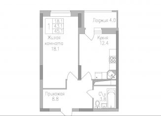 Продам однокомнатную квартиру, 45.1 м2, Липецкая область