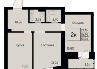 Продажа двухкомнатной квартиры, 58 м2, Красноярск, Октябрьский район