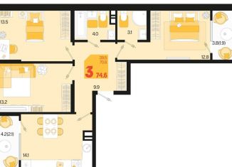 Продажа 3-комнатной квартиры, 74.6 м2, Краснодар