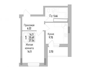 1-комнатная квартира на продажу, 37.5 м2, Воронеж, проспект Труда, 139к2, Коминтерновский район