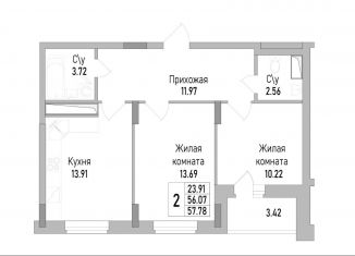 Двухкомнатная квартира на продажу, 57.8 м2, Воронеж, площадь Ленина