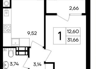 Продажа однокомнатной квартиры, 31.7 м2, посёлок городского типа Гвардейское, Курганная улица