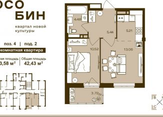 2-комнатная квартира на продажу, 42.4 м2, Брянск, Советский район