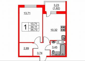 Продам однокомнатную квартиру, 36 м2, Мурино, Ручьёвский проспект, 3к1