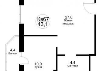 Продается однокомнатная квартира, 43.3 м2, рабочий посёлок Тучково, Москворецкая улица, 2к1