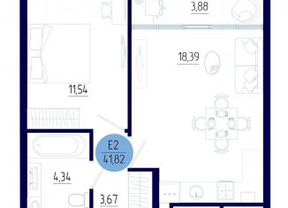 1-комнатная квартира на продажу, 41.8 м2, Рязанская область