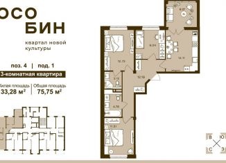 3-ком. квартира на продажу, 75.8 м2, Брянск