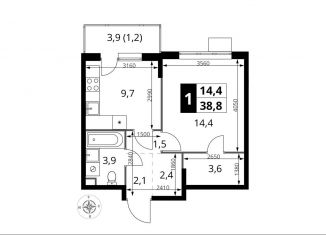 1-комнатная квартира на продажу, 38.8 м2, Московская область