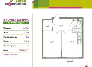 Продается двухкомнатная квартира, 43.5 м2, село Молоково, жилой комплекс Ново-Молоково, 13