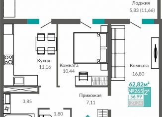 Продажа 2-комнатной квартиры, 57 м2, Симферополь, Киевский район