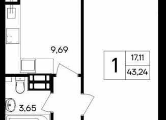 Продается однокомнатная квартира, 43.2 м2, посёлок городского типа Гвардейское, Курганная улица