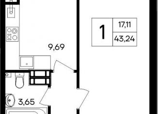 Продается однокомнатная квартира, 43.2 м2, посёлок городского типа Гвардейское