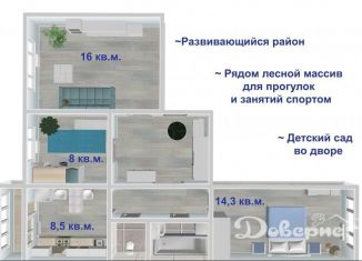 Трехкомнатная квартира на продажу, 60.9 м2, Иркутская область, улица Возрождения, 24