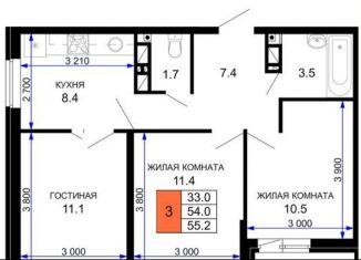 Продаю 3-комнатную квартиру, 55.2 м2, Краснодар, Прикубанский округ