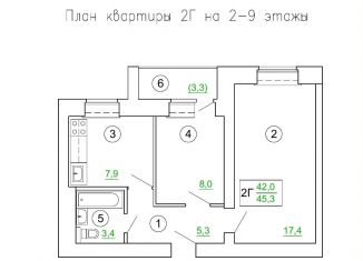 Продажа 2-комнатной квартиры, 45.3 м2, Волгодонск, улица Маршала Кошевого, 70