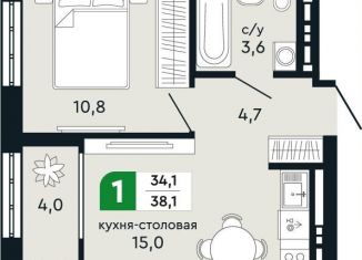 1-комнатная квартира на продажу, 38.1 м2, Верхняя Пышма, улица Бажова, 30А