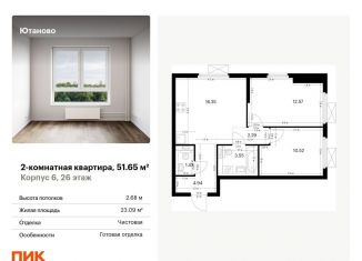Продается двухкомнатная квартира, 51.7 м2, Москва, жилой комплекс Ютаново, 6, станция Красный Строитель