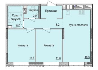 2-комнатная квартира на продажу, 55.3 м2, Ижевск, жилой район Культбаза