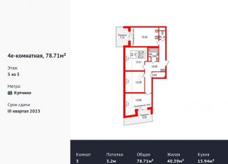 Продается 3-ком. квартира, 78.7 м2, Санкт-Петербург, ЖК Зелёный Квартал, Пулковское шоссе, 71к12