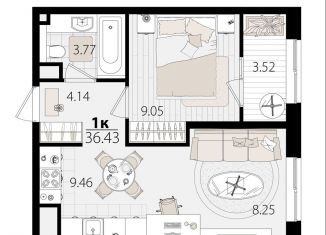 Продажа 1-ком. квартиры, 36.4 м2, Краснодар, Главная городская площадь, микрорайон Центральный