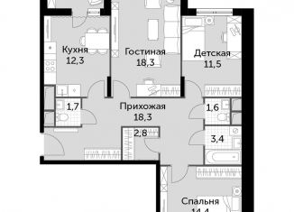 Продам 3-комнатную квартиру, 86 м2, посёлок Развилка, ЖК Римский, Римский проезд, 7