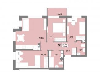 Продам 3-комнатную квартиру, 75.4 м2, Екатеринбург, ЖК Шолохов