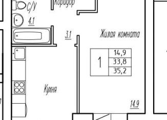 Продаю однокомнатную квартиру, 33.8 м2, Самарская область