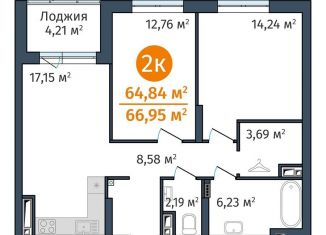 Двухкомнатная квартира на продажу, 64.8 м2, Тюмень, Калининский округ, Краснооктябрьская улица, 8