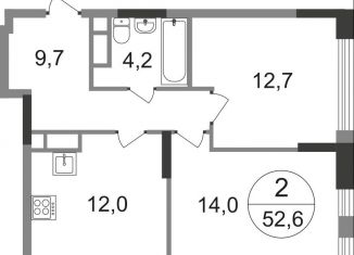 Продам двухкомнатную квартиру, 52.6 м2, поселение Внуковское, 17-й квартал, к1