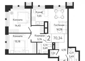 Продается двухкомнатная квартира, 70.3 м2, Москва, район Нагатинский Затон