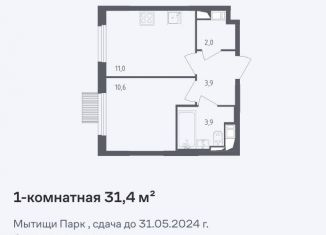 Продается однокомнатная квартира, 31.4 м2, Мытищи, 1-й Стрелковый переулок, 1, ЖК Мытищи Парк