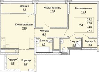 Продажа двухкомнатной квартиры, 74.6 м2, Екатеринбург, ЖК Изумрудный Бор