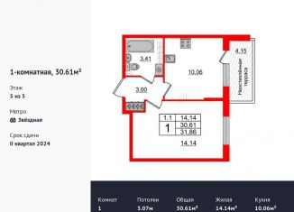 Продается однокомнатная квартира, 30.6 м2, Санкт-Петербург, муниципальный округ Пулковский Меридиан