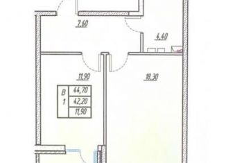 1-комнатная квартира на продажу, 44.7 м2, поселок Южный