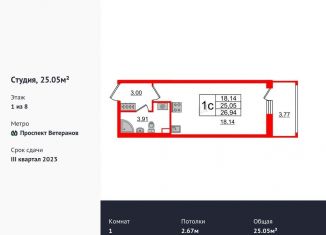 Продажа квартиры студии, 25.1 м2, Санкт-Петербург, ЖК Солнечный Город, проспект Будённого, 21к1