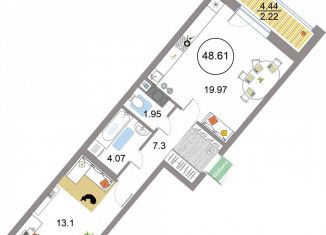 Продаю 1-комнатную квартиру, 48.6 м2, Санкт-Петербург, метро Комендантский проспект